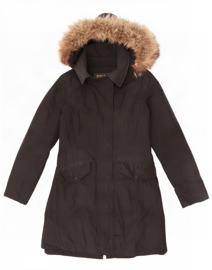 Jaqueta Parka Feminina Woolrich com Capuz Reino Unido 12 Médio Preto
