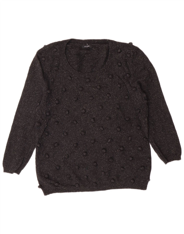 Suéter feminino Hobbs com gola canoa e gola redonda Reino Unido 14 médio de lã preta clássico