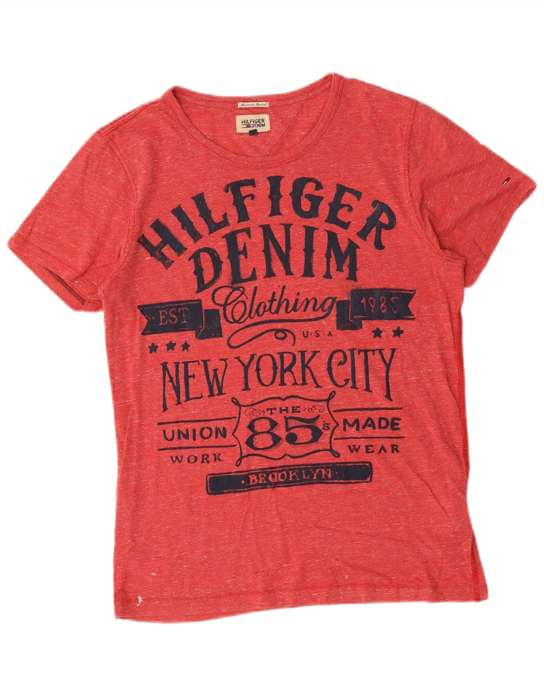 Tommy Hilfiger Camiseta masculina gráfica Top médio algodão manchado vermelho