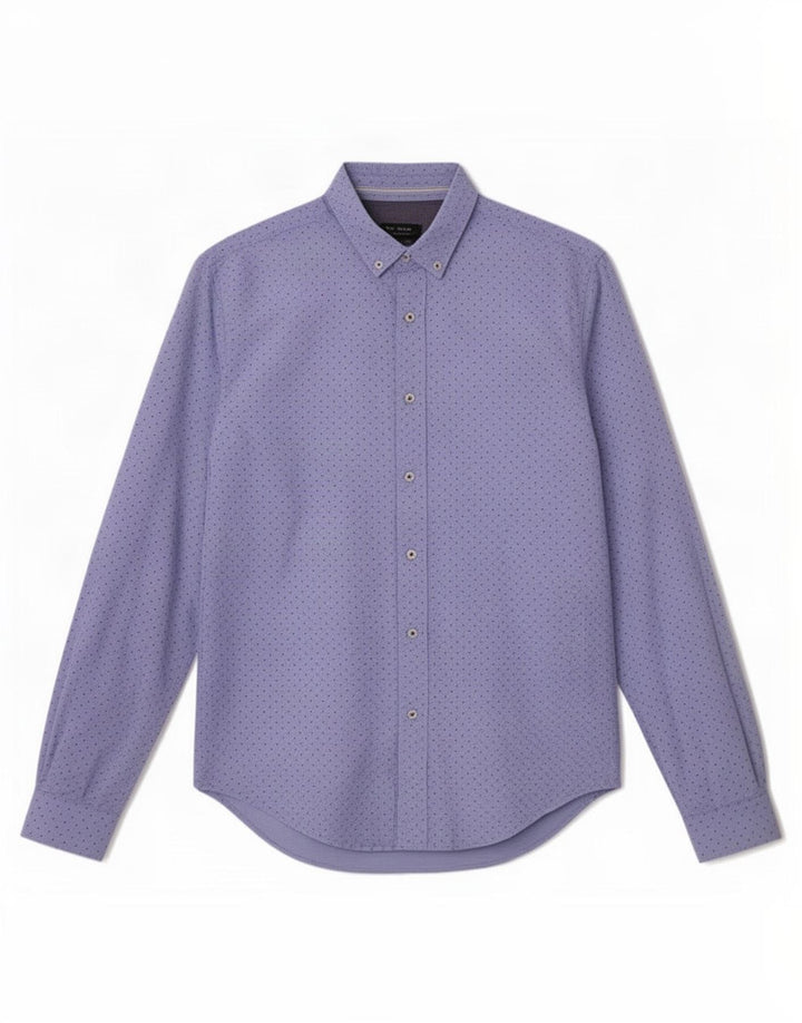 Camisa masculina Zara Slim Fit médio azul manchado