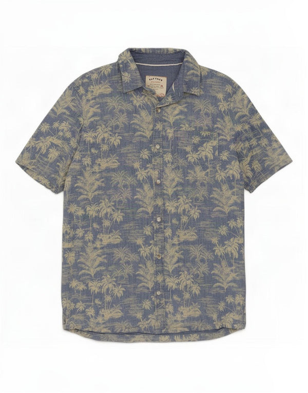 Camisa masculina havaiana de manga curta Fat Face algodão floral azul médio