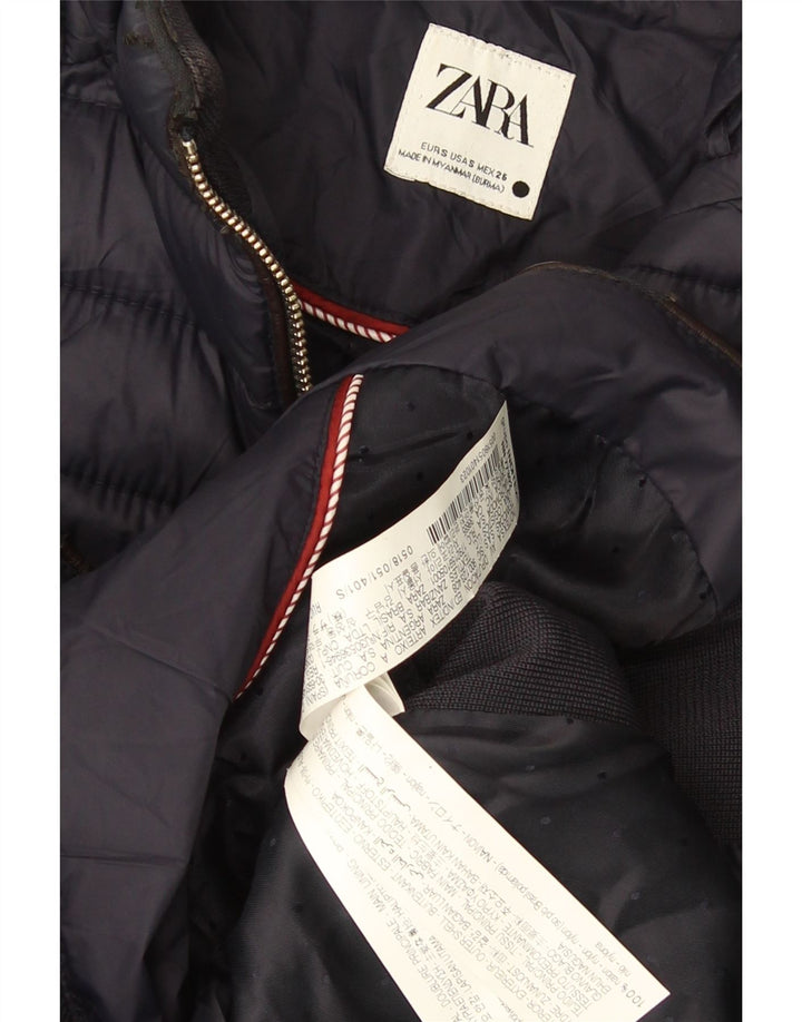 Jaqueta acolchoada feminina Zara UK 10 pequena azul marinho nylon