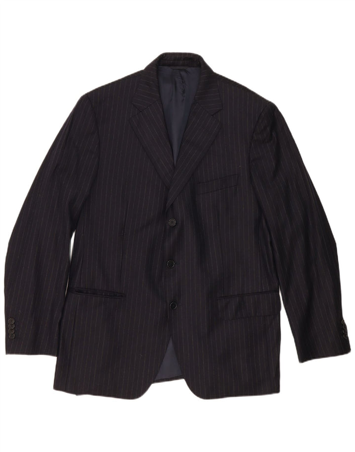 Jaqueta blazer masculina Loro Piana com 3 botões IT 54 2XL lã listrada azul marinho