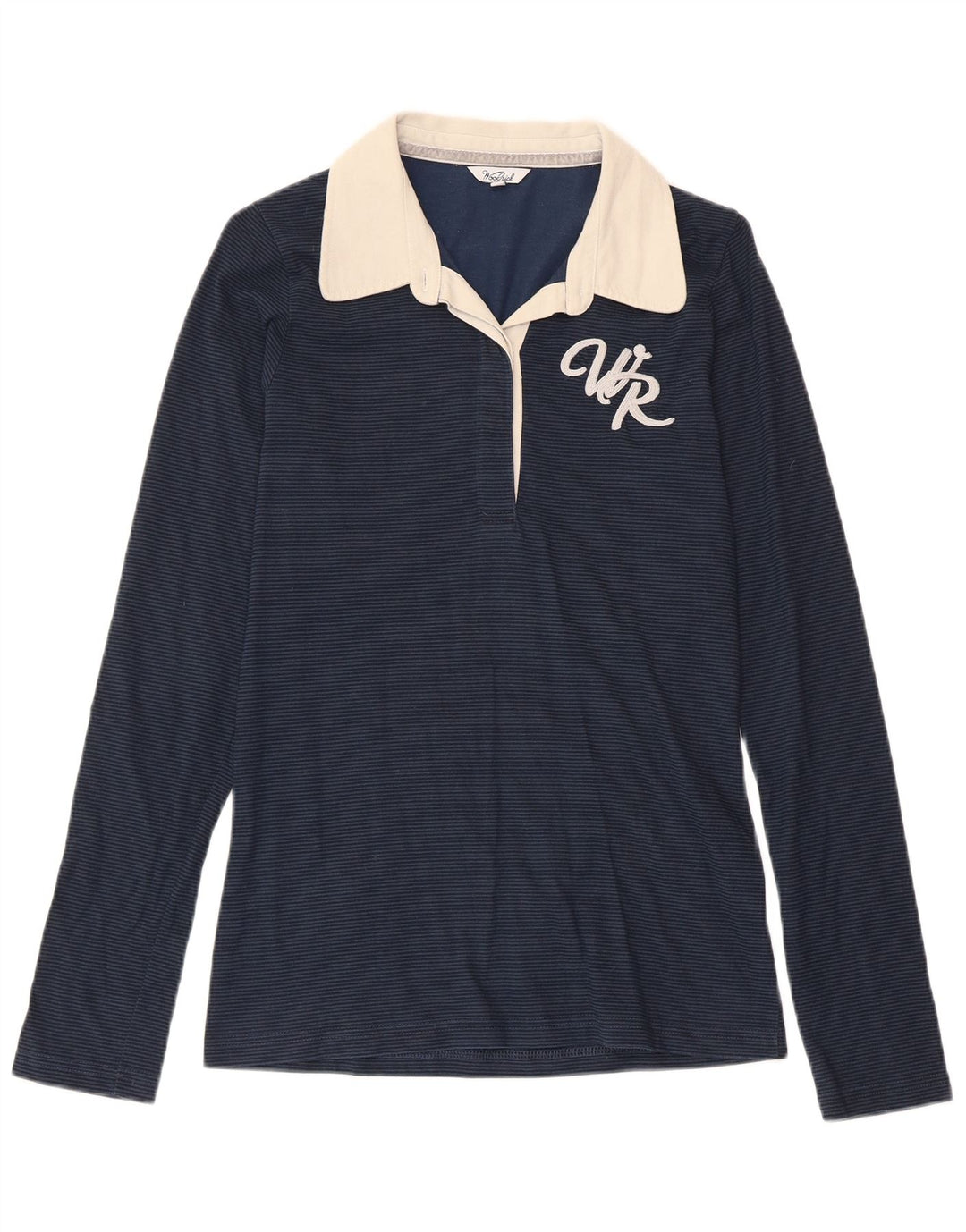 Camisa polo feminina de rugby Woolrich UK 12 algodão azul marinho médio