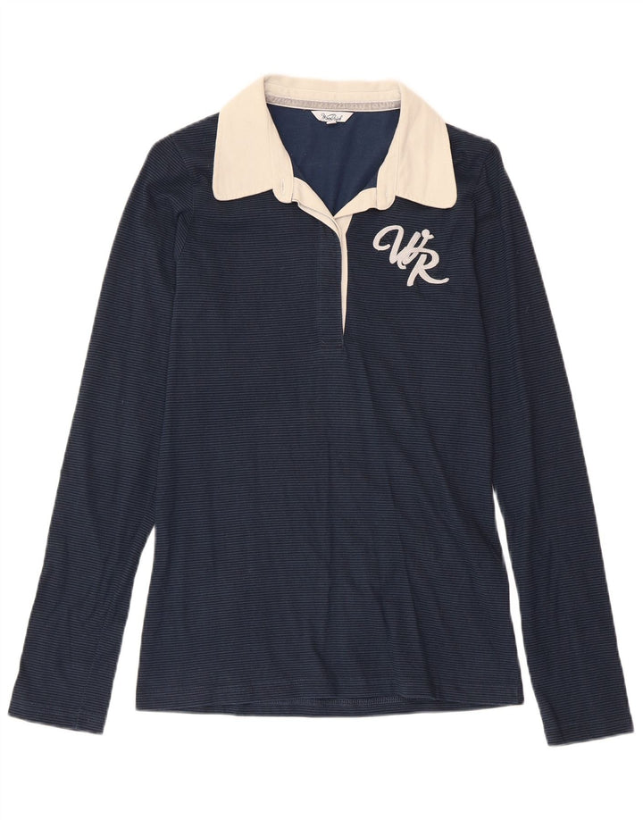 Camisa polo feminina de rugby Woolrich UK 12 algodão azul marinho médio