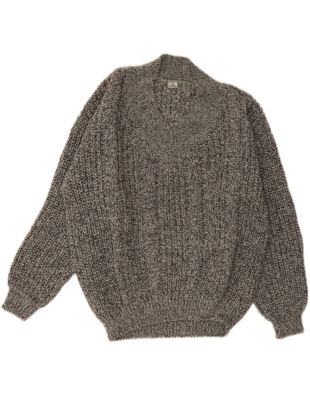 Suéter masculino vintage com decote em V IT 50 cinza médio manchado