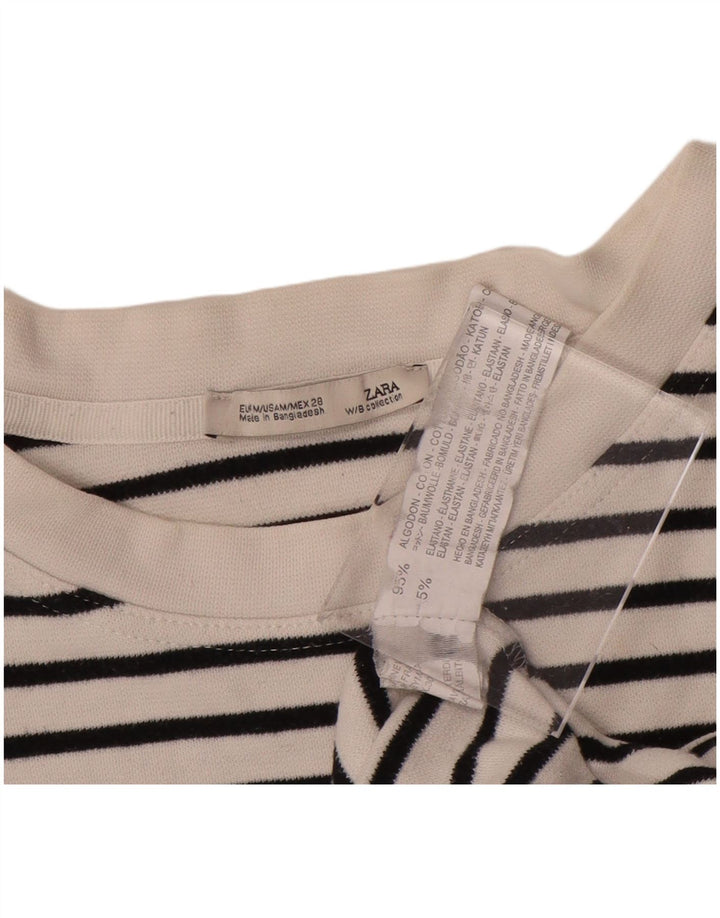 Zara Top feminino de manga comprida manga comprida Reino Unido 14 médio branco listrado náutico