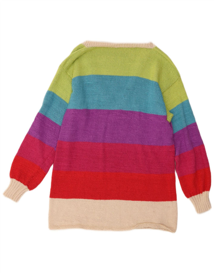 Suéter feminino VINTAGE com decote em V Reino Unido 12 listrado médio multicolorido