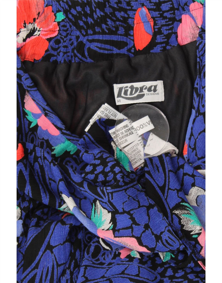 Saia midi feminina LIBRA Reino Unido 14 médio W30 azul floral viscose