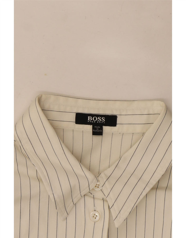 Camisa feminina Hugo Boss Reino Unido 12 risca de giz branca média