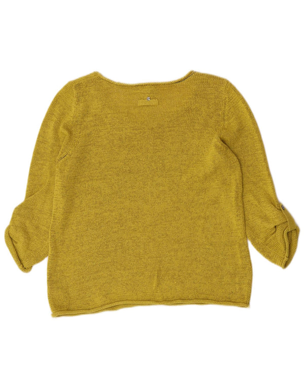 Suéter feminino branco com manga 3/4 e gola canoa Reino Unido 14 verde médio