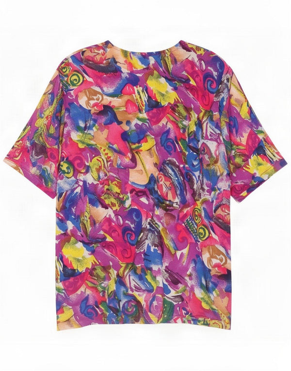 Blusa feminina vintage UK 18 XL multicolorida geométrica