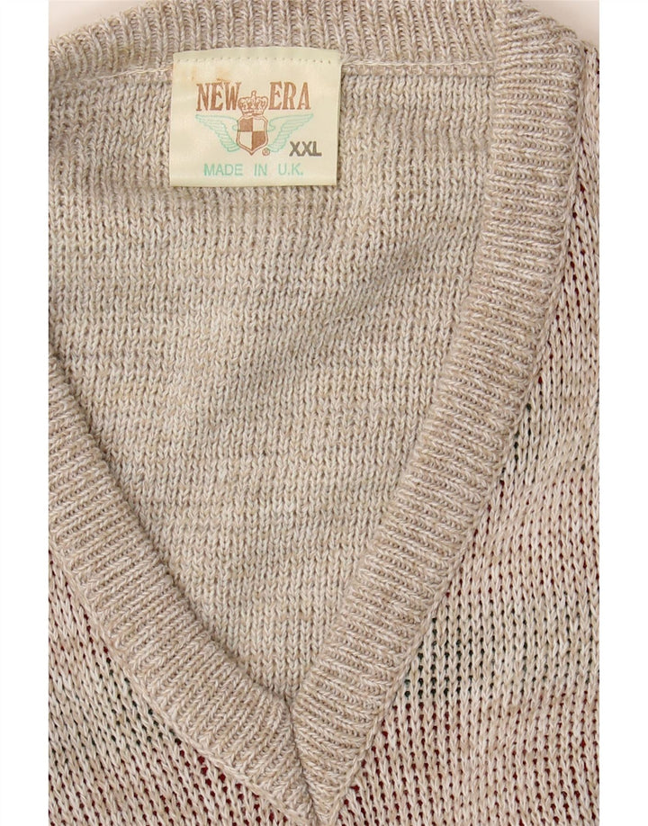 NEW ERA Mens V-Neck Jumper Sweater 2XL Grey Argyle/Diamond Acrylic Vintage New Era and Second-Hand New Era from Messina Hembry 