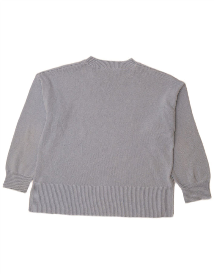 Zara Suéter feminino oversized com gola redonda Reino Unido 14 algodão azul médio
