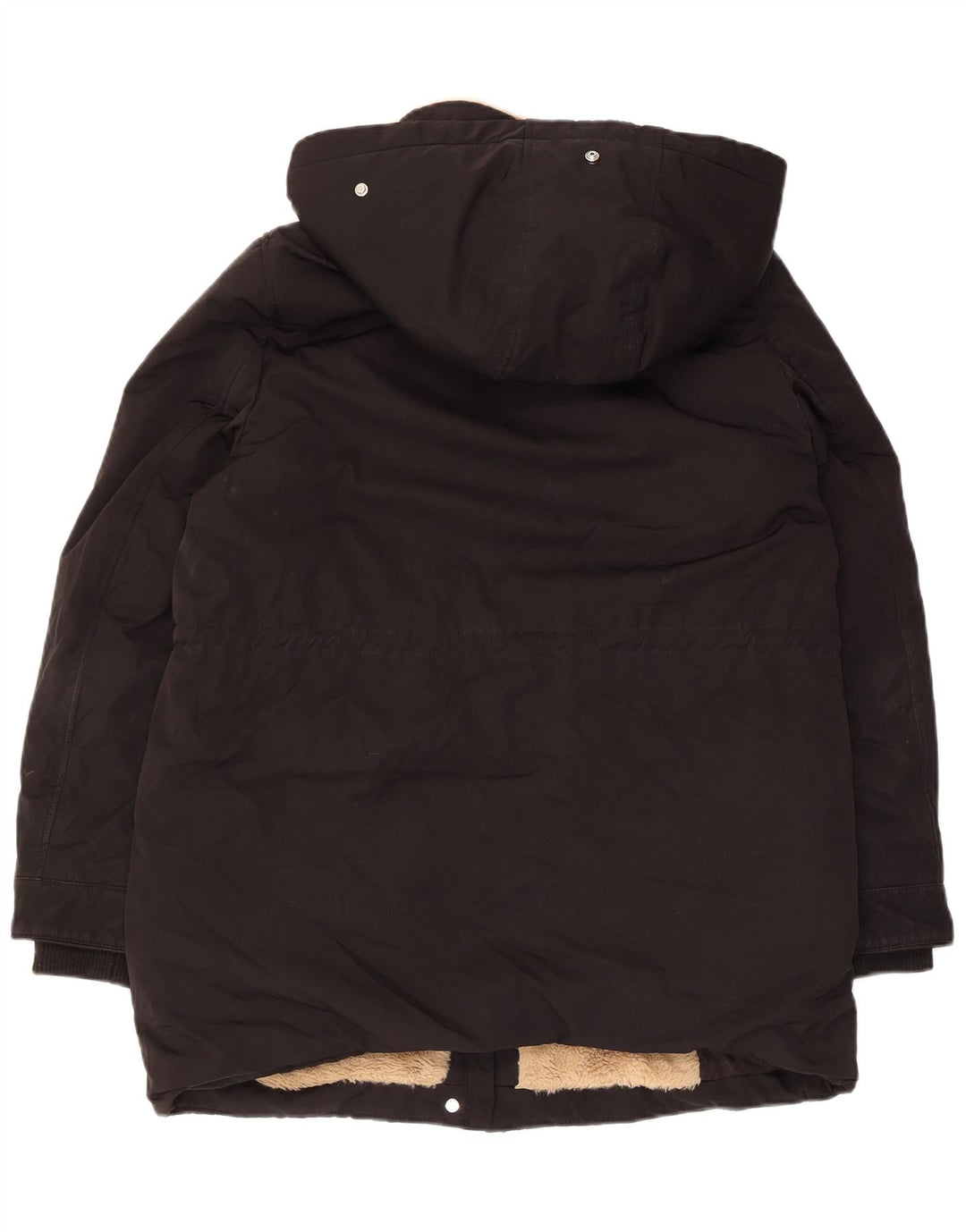 Jaqueta parka feminina com capuz Zara UK 14 poliéster preto médio