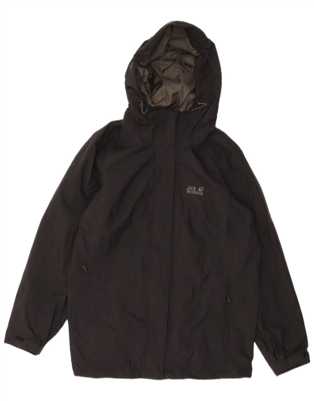 Jaqueta de chuva feminina com capuz JACK WOLFSKIN UK 18/20 XL poliamida preta