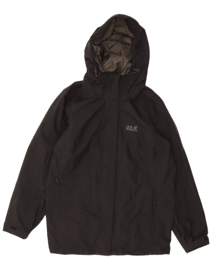 Jaqueta de chuva feminina com capuz JACK WOLFSKIN UK 18/20 XL poliamida preta