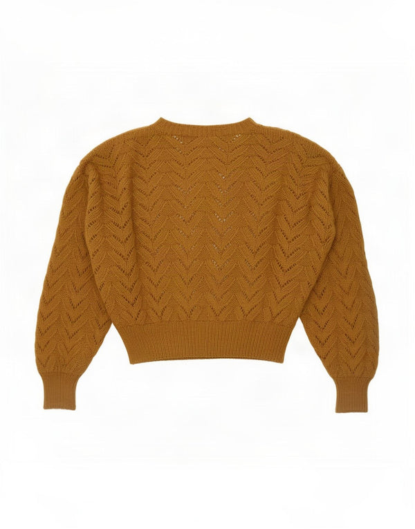 Suéter feminino vintage com gola canoa Reino Unido 16 grande marrom