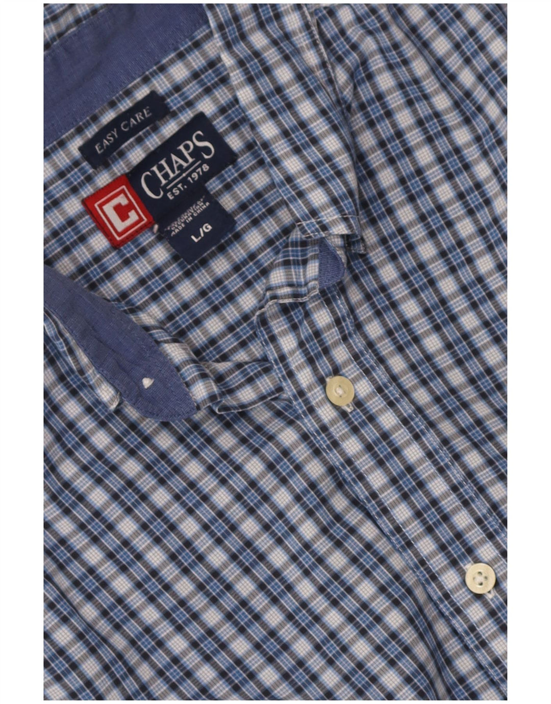 Camisa masculina de manga curta Chaps Easy Care de algodão xadrez azul grande