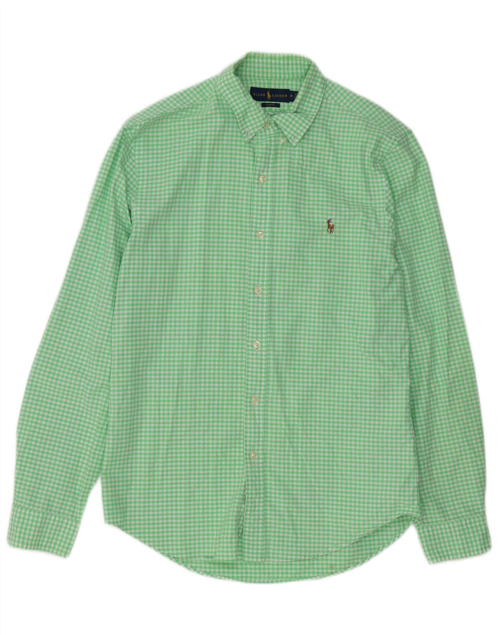 Camisa masculina Slim Fit Ralph Lauren de algodão guingão verde médio
