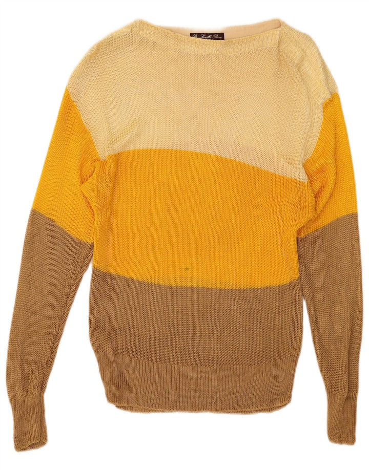 Suéter vintage feminino com gola canoa UK 8 pequeno multicolorido