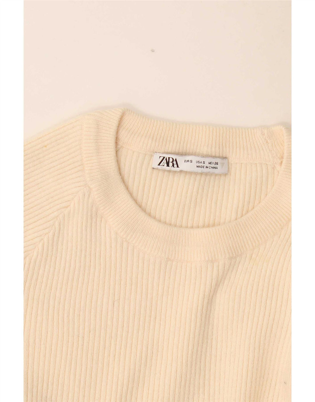 Zara Womens Crop Top Manga Longa Reino Unido 8 Pequeno Bege