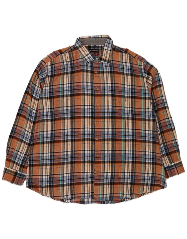 Camisa masculina de flanela de ajuste moderno Bernd Berger 3XL algodão xadrez marrom