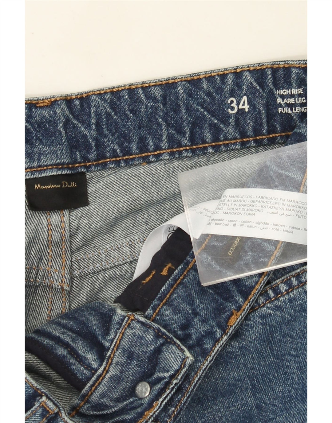 Calça jeans feminina de cintura alta Massimo Dutti W34 L35 algodão azul