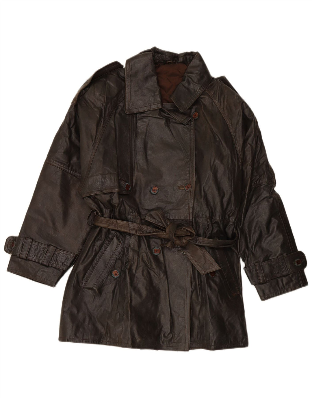 Casaco feminino VINTAGE de couro com peito duplo EU 38 couro marrom médio