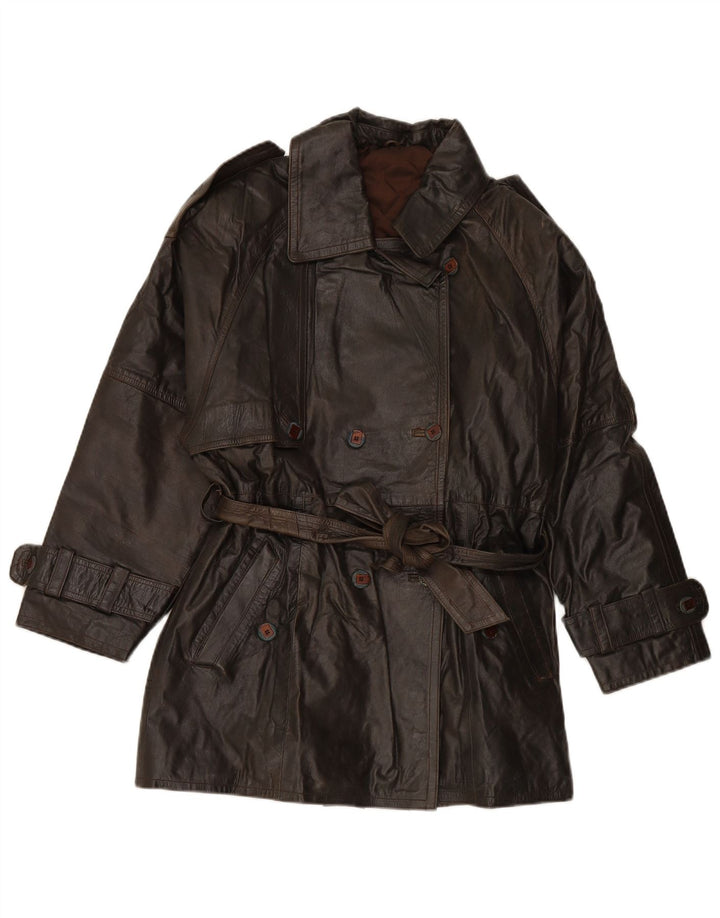 Casaco feminino VINTAGE de couro com peito duplo EU 38 couro marrom médio