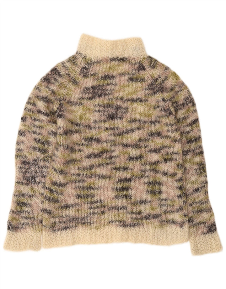 Suéter feminino vintage com gola tartaruga Reino Unido 12 bege médio salpicado