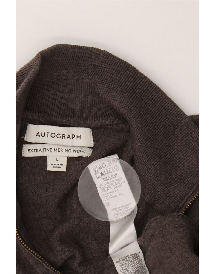 Suéter masculino Marks & Spencer Autograph com zíper e gola grande marrom