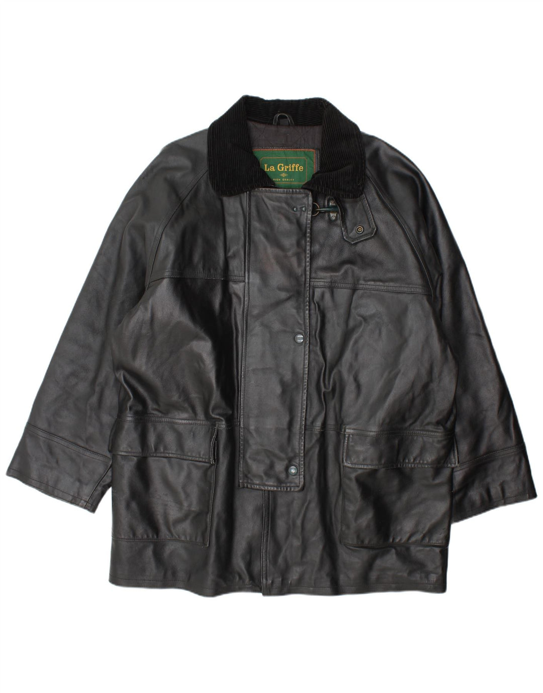 Casaco de couro feminino La Griffe IT 54 3XL couro preto