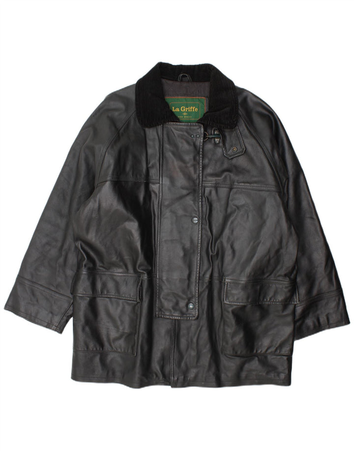 Casaco de couro feminino La Griffe IT 54 3XL couro preto