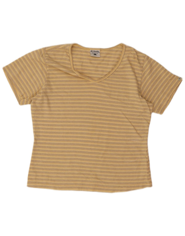 Camiseta feminina Columbia UK 10 pequena listrada amarela de algodão