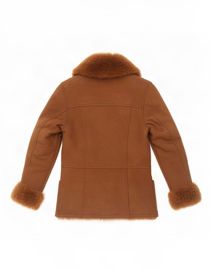 Jaqueta Shearling Feminina Vintage UK 8 Pequena Marrom