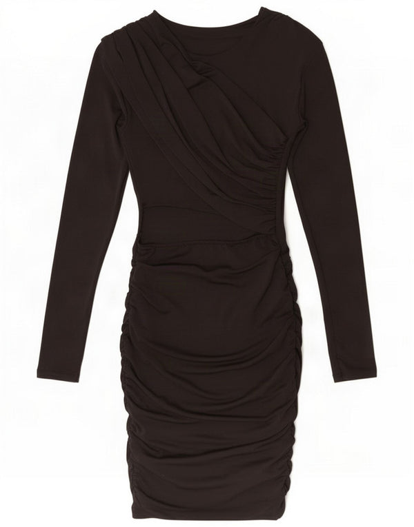 Vintage feminino manga comprida bodycon vestido UK 4 XS preto