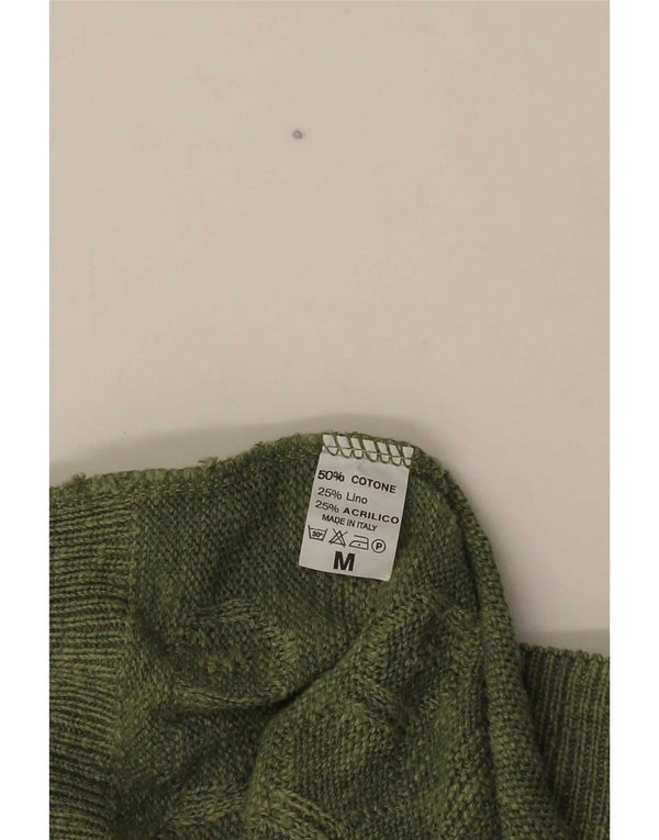 Suéter cardigã feminino vintage de grandes dimensões Reino Unido 14 algodão manchado verde médio