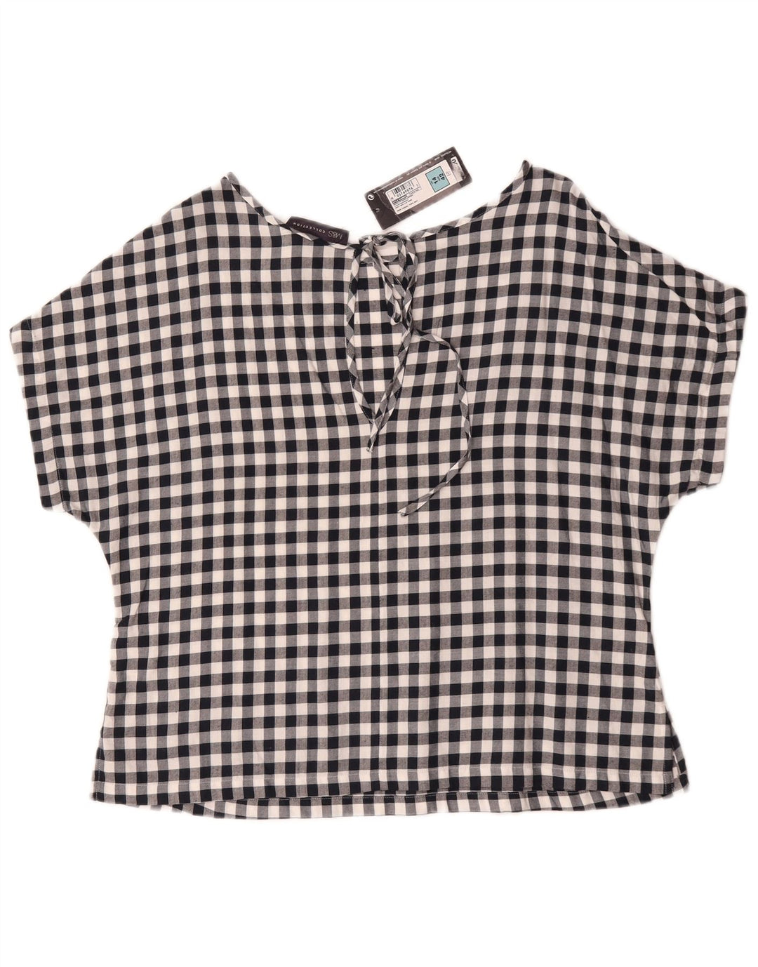 Blusa feminina Marks & Spencer Reino Unido 14 grande algodão guingão azul marinho