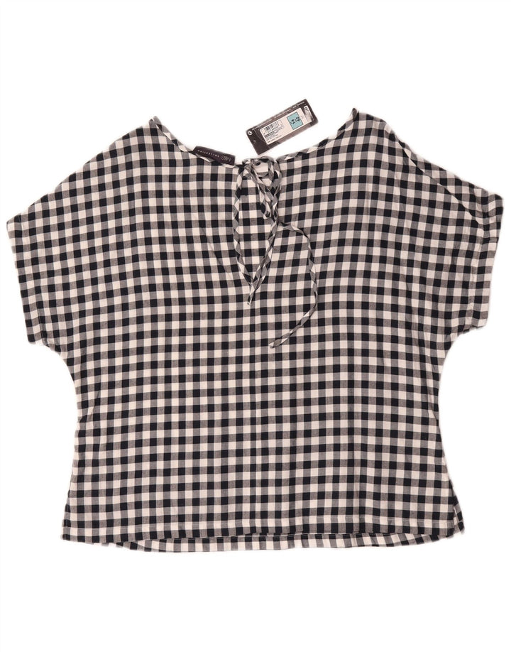 Blusa feminina Marks & Spencer Reino Unido 14 grande algodão guingão azul marinho