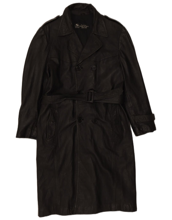 Casaco de couro vintage masculino militar com peito duplo Reino Unido 36 preto pequeno