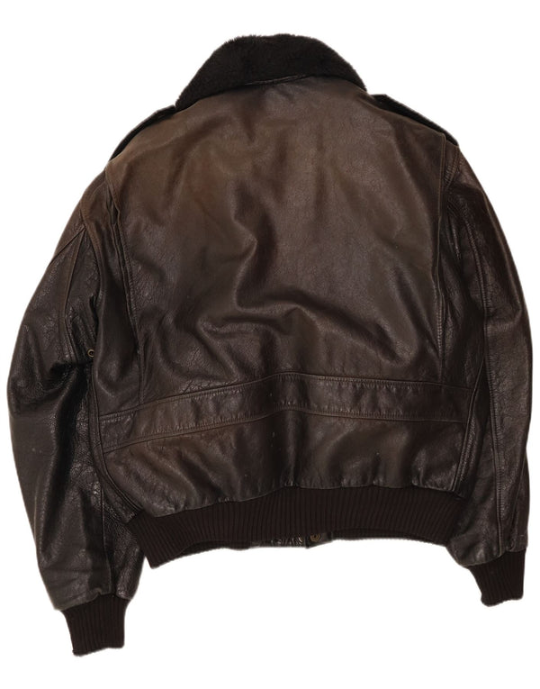 Jaqueta de couro bomber militar vintage masculina UK 42 XL preta