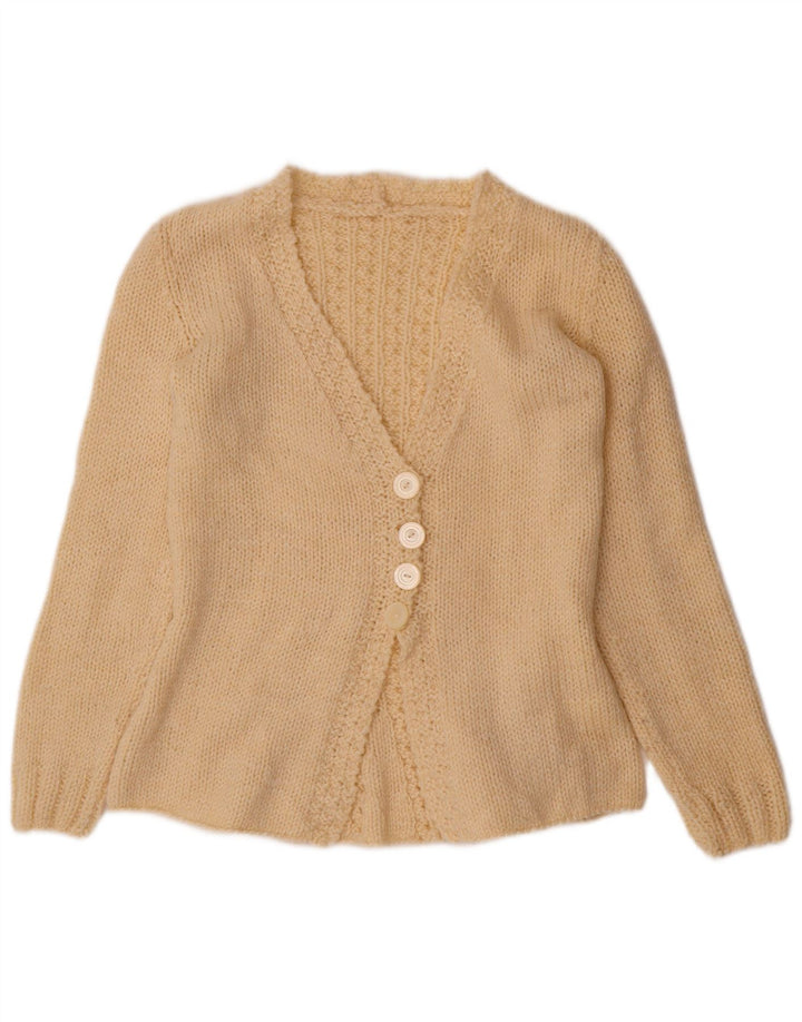 Suéter cardigã feminino vintage Reino Unido 12 bege médio