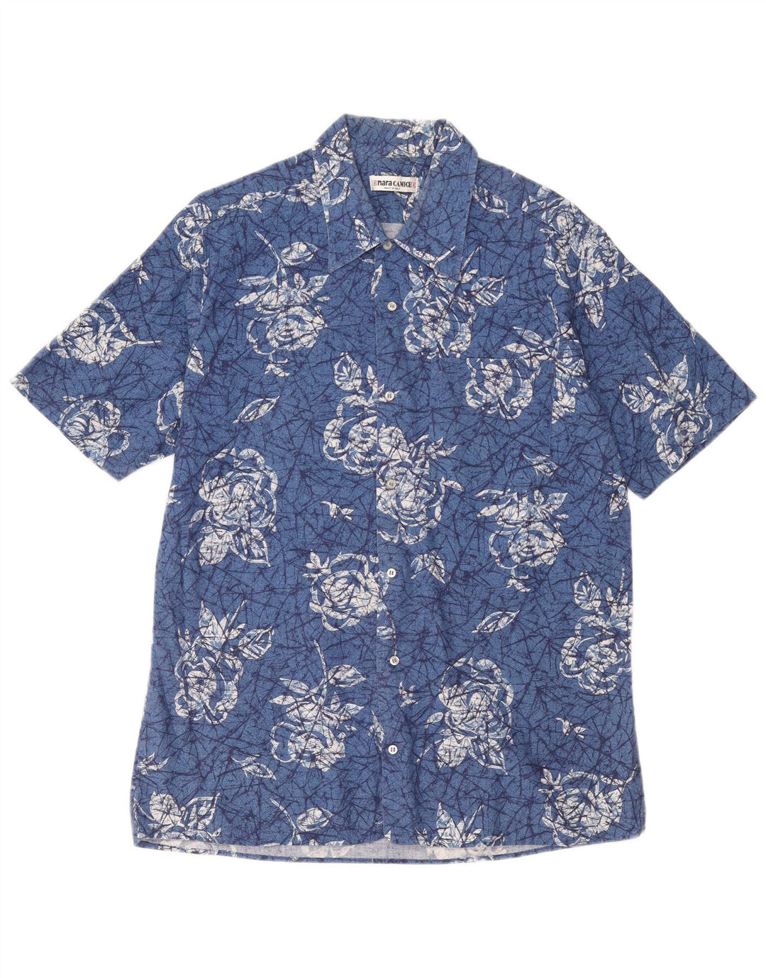 Camisa masculina de manga curta Naracamicee algodão floral azul médio