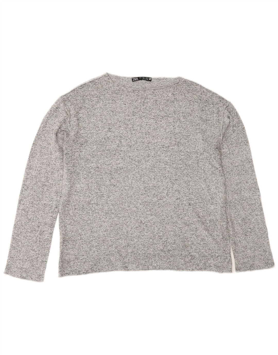 Top feminino Zara manga comprida UK 10 viscose manchada cinza pequena