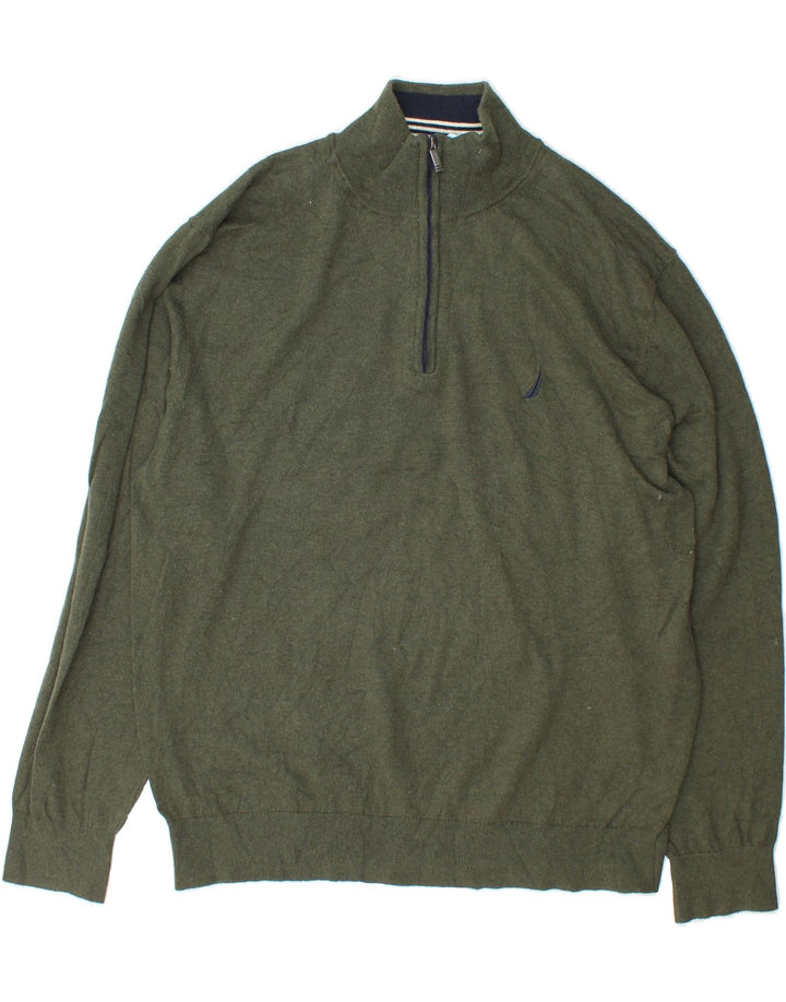 NAUTICA Mens Zip Neck Jumper Sweater XL Green Cotton Vintage Nautica and Second-Hand Nautica from Messina Hembry 