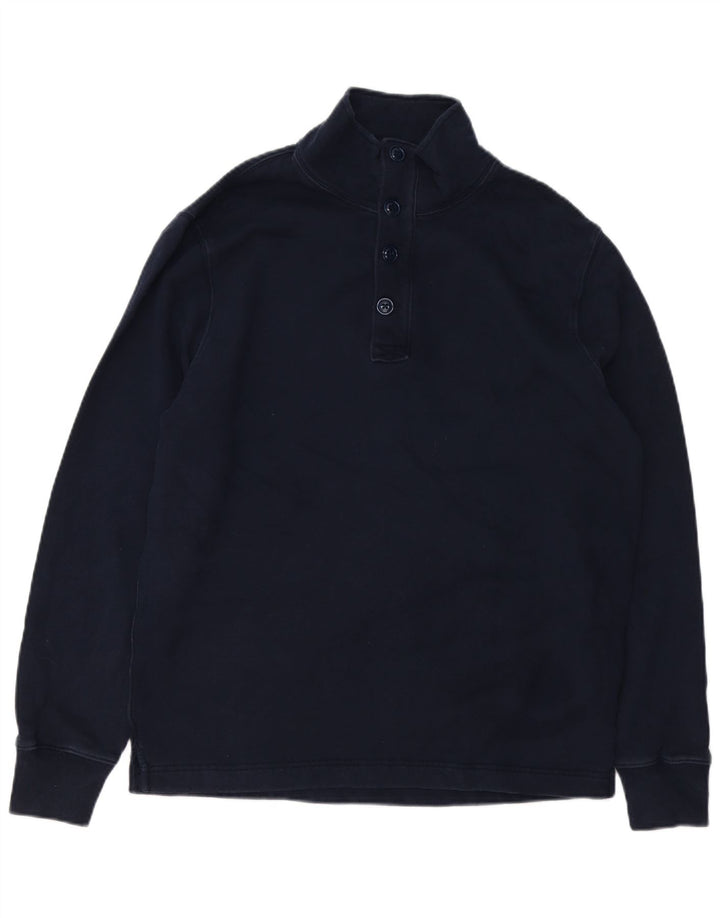 J. CREW Suéter masculino com gola e botão grande algodão azul marinho
