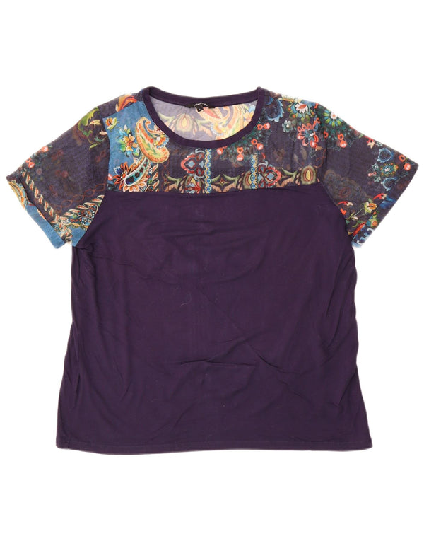 Camiseta feminina Desigual UK 16 grande azul marinho floral
