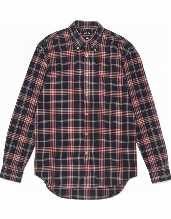 Camisa masculina de flanela Fila grande algodão xadrez azul marinho