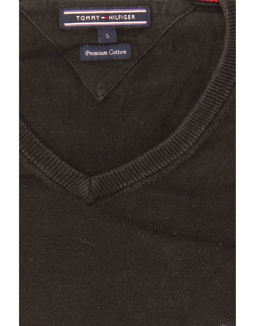 Tommy Hilfiger Suéter masculino com decote em V pequeno algodão preto